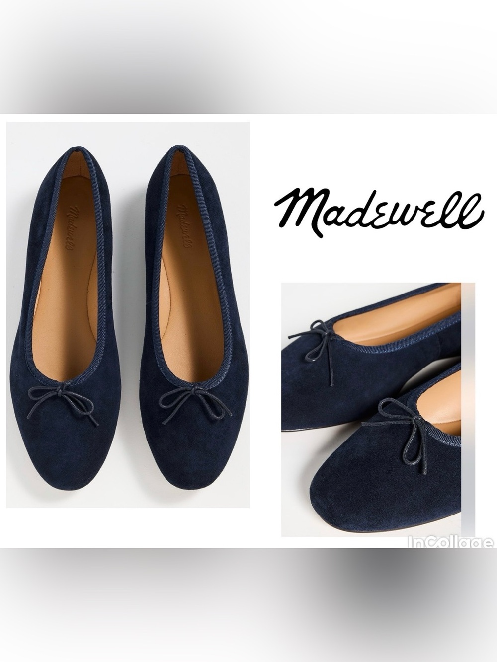 Madewell April Ballet Flat in Deep Indigo Suede with Bow